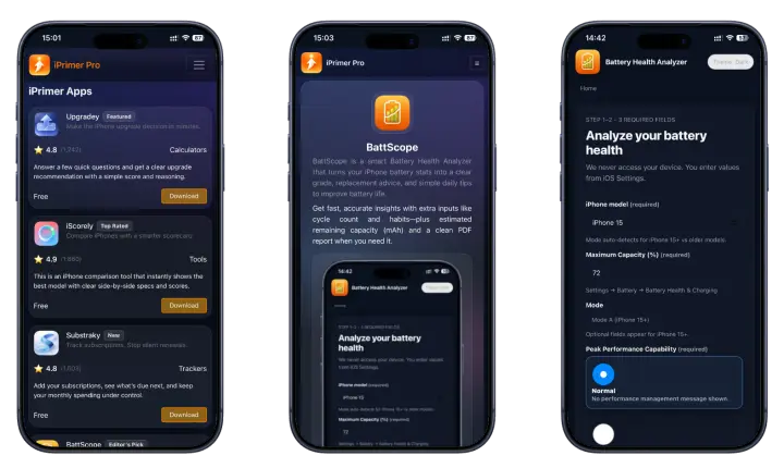 iPrimer Productivity Appstore with BattScape tool